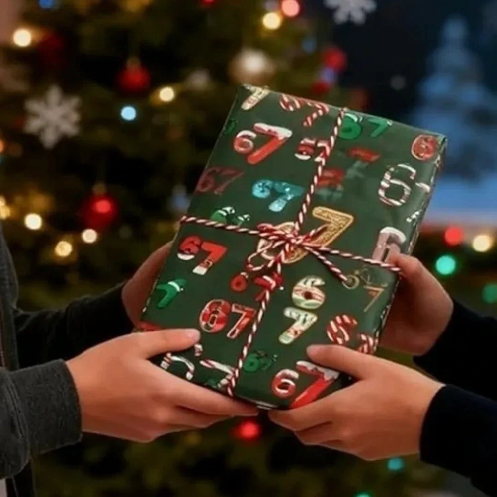 Trendy 67 Holiday Wrapping‎ Paper Green Red comes with Bakers Twine